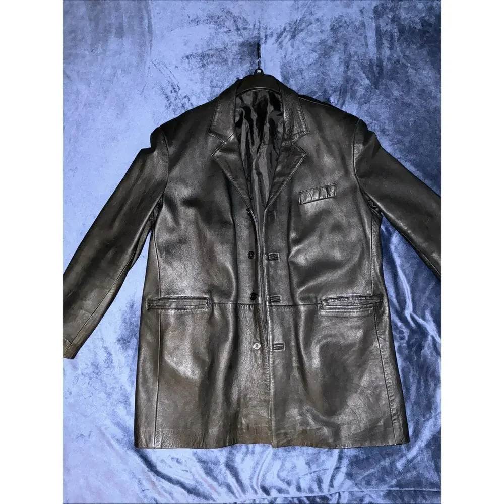 Vintage Gianni Versace Men’s Black Leather Blazer Coat Quite Luxury 58 Eu 48 XL